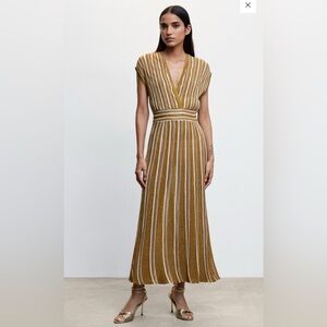 New Mango Elegant Gold and Cream Maxi Dress